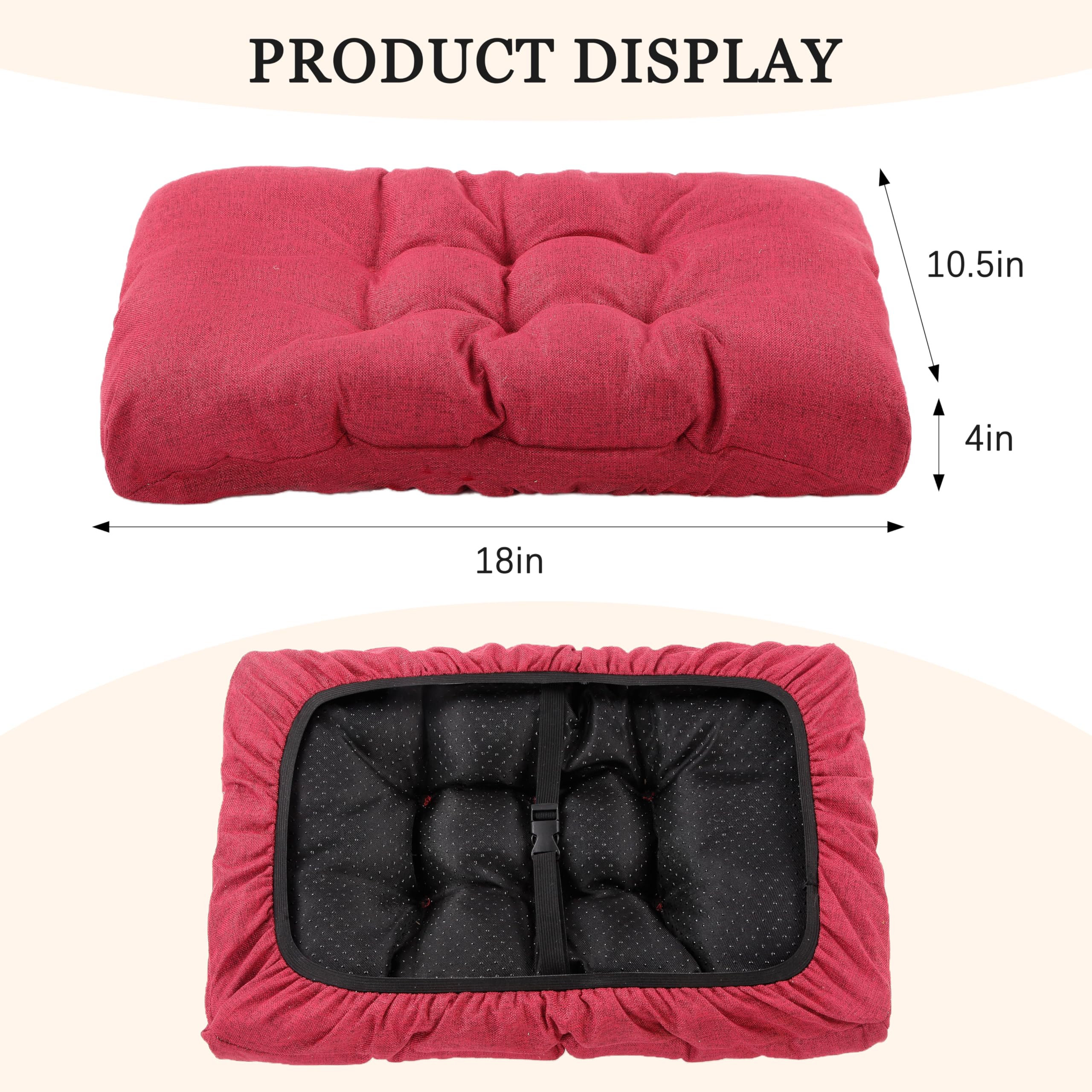 LYLNBYWK Rectangular Stool Cushion Set of 2, Soft Saddle Stool Cushions with Ties, Nonslip and Washable, Wine Red, 18 x 10.5 x 1.5 Inch