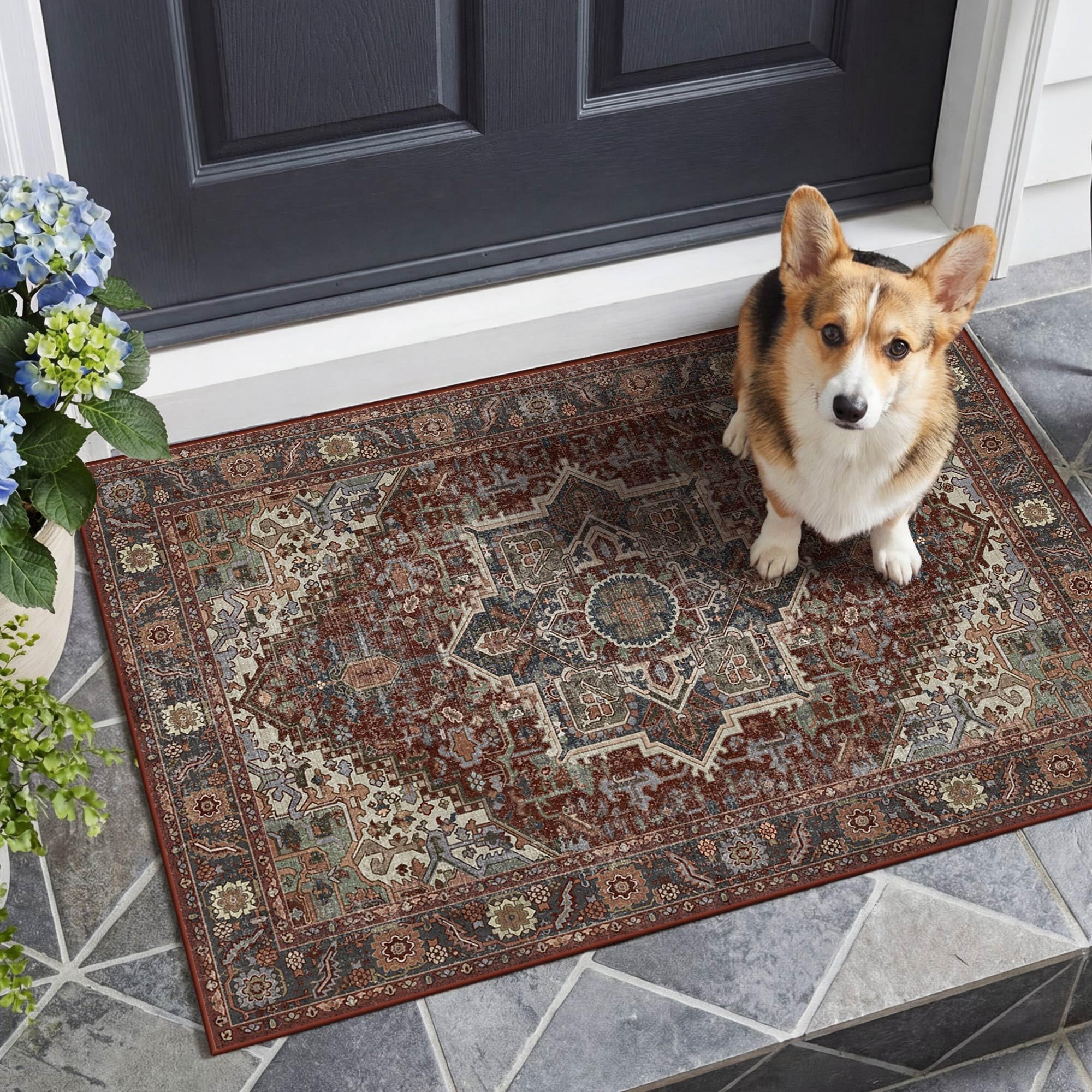 Kokia 2x3 Maroon Moody Brown Vintage Boho Oriental Soft Washable Area Rug