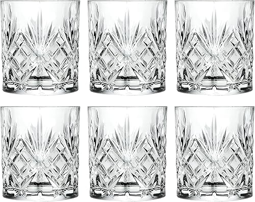 Barski Vaso de vidrio doble antiguo Juego de 6 vasos Diseñado DOF Vasos de cristal Para whisky Bourbon Agua Bebidas Vasos para beber 10.5