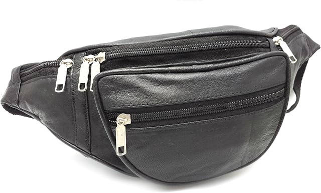 ODS:UK® REAL LEATHER BUM WAIST BAG TRAVEL HOLIDAY MONEY BELT POUCH BLACK CHANGE BUMBAG
