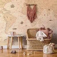 Papel de Parede Mapa Mundi Vintage Painel Vinil 6 rolos 9m²
