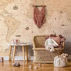 Papel de Parede Mapa Mundi Vintage Painel Vinil 6 rolos 9m²
