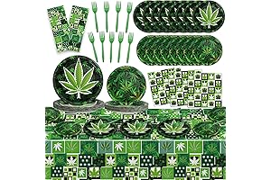 Weed Party Tableware for 24 Guests with Unique Pot Leave Prints