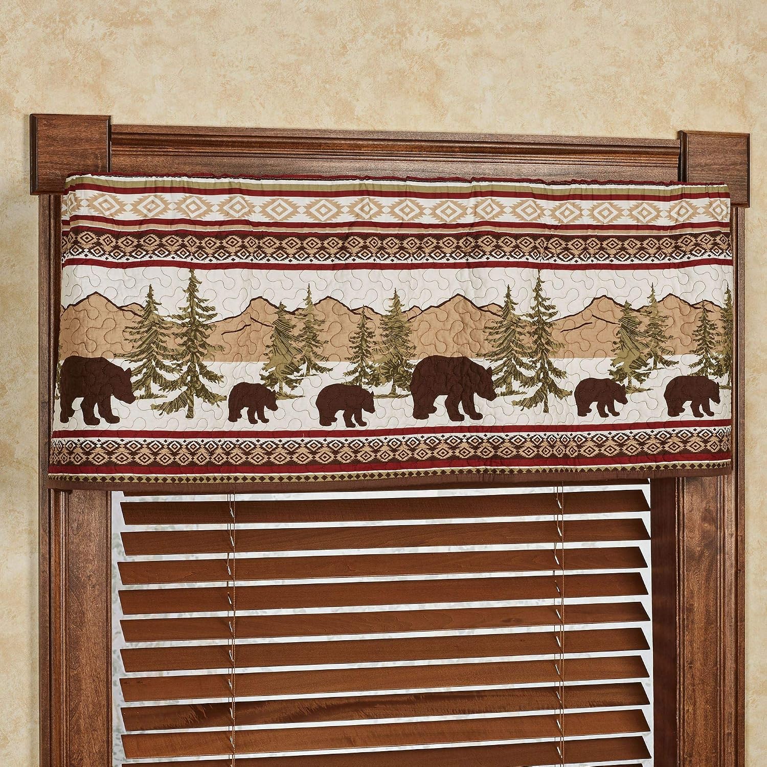 Paseo Road Bear Trail Rustic Window Curtain Valance, 18x56 inch, Bear Pine Tree Woodland Print, Rod Pocket Cotton Quilted Cabin Lodge Valances for Windows
