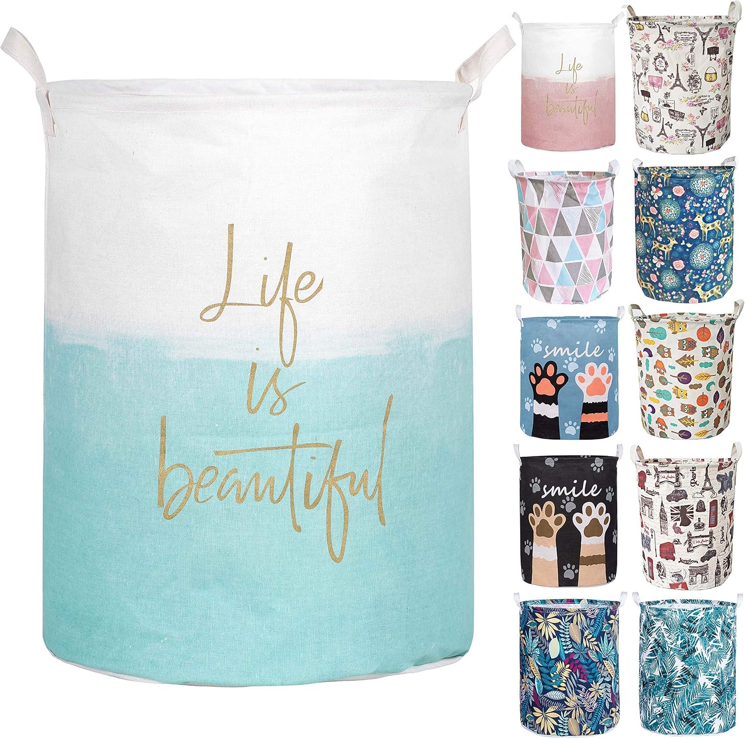 Merdes 19.7’’ Waterproof Foldable Laundry Hamper, Dirty Clothes Laundry Basket, Linen Bin Storage Organizer for Toy Collection(Blue+Pink)