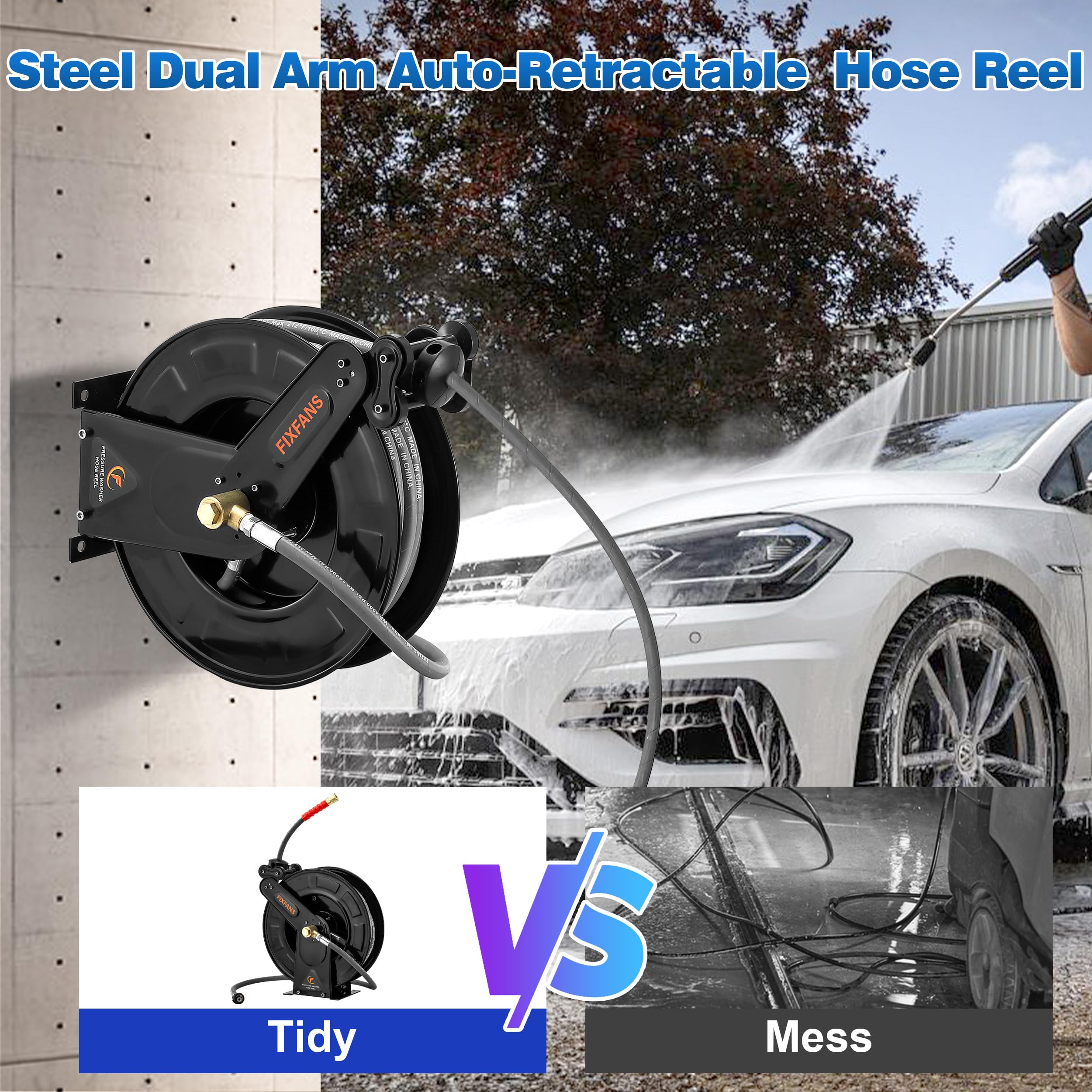 Pressure Washer Hose Reel - 50FT, Easy Retract -2