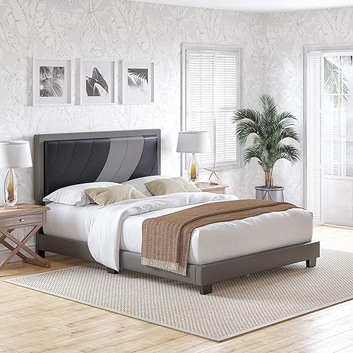 Miniatura 95 de Boyd Sleep Beaumont - Cama de plataforma tapizada con cabecero, base de colchón con 14 soportes de listones de madera, no requiere somier, piel