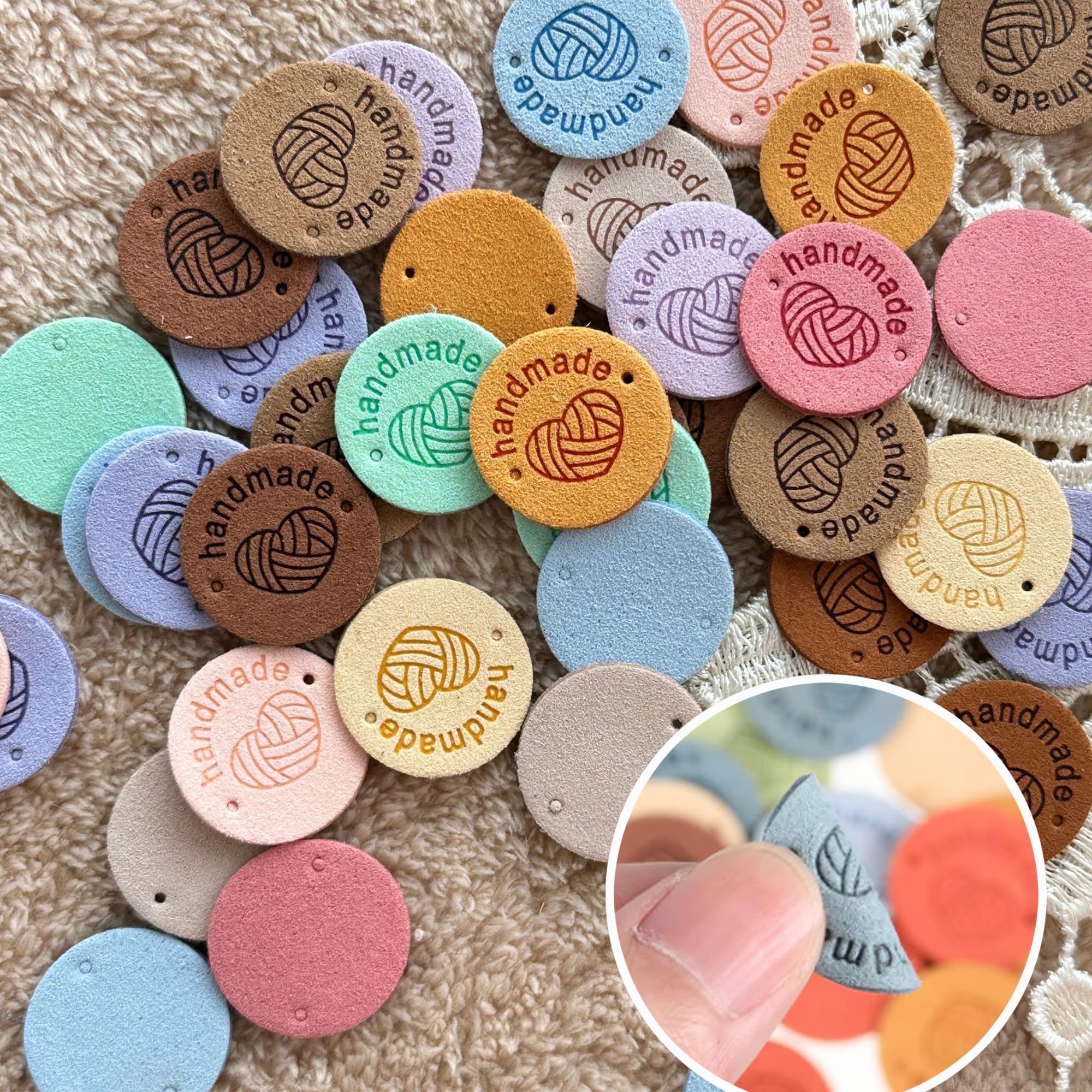 50 étiquettes à Coudre En Similicuir – Labels Faits Main 2,5 Cm, 10 Couleurs, Pour Vêtements, Tricot, DIY
