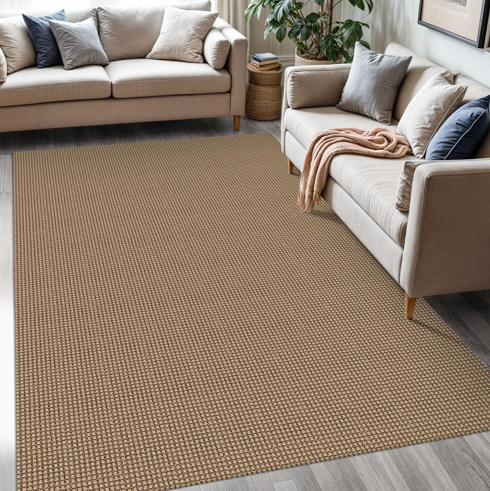 KOZYFLY Washable Area Rug 5x7 ft Rubber Backed Non Slip Rugs for Living Room Braided Cotton Bedroom Rug Woven Office Rugs Indoor Floor Carpets for