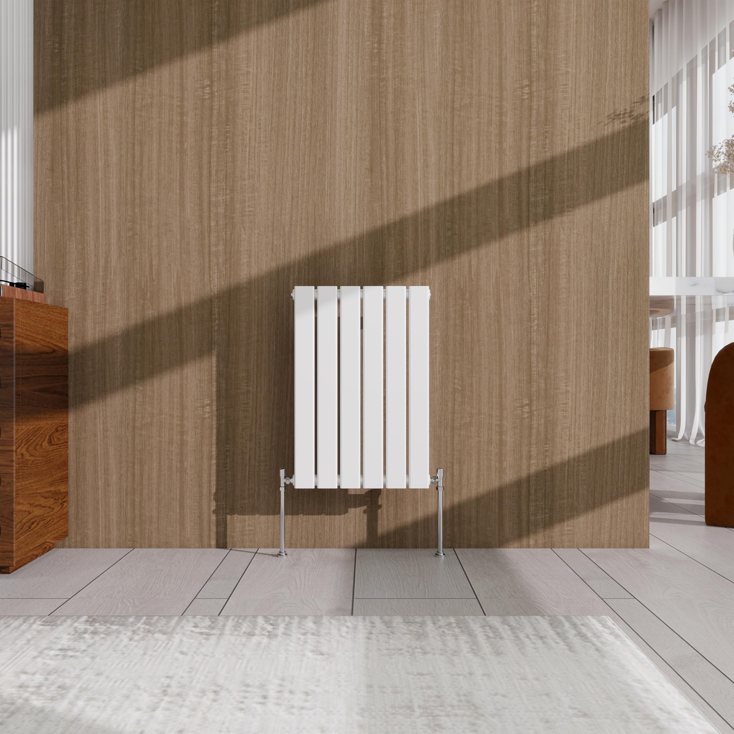 White Horizontal Designer Radiator – 600×408mm Single Panel Flat – Modern Central Heating Bathroom Radiator
