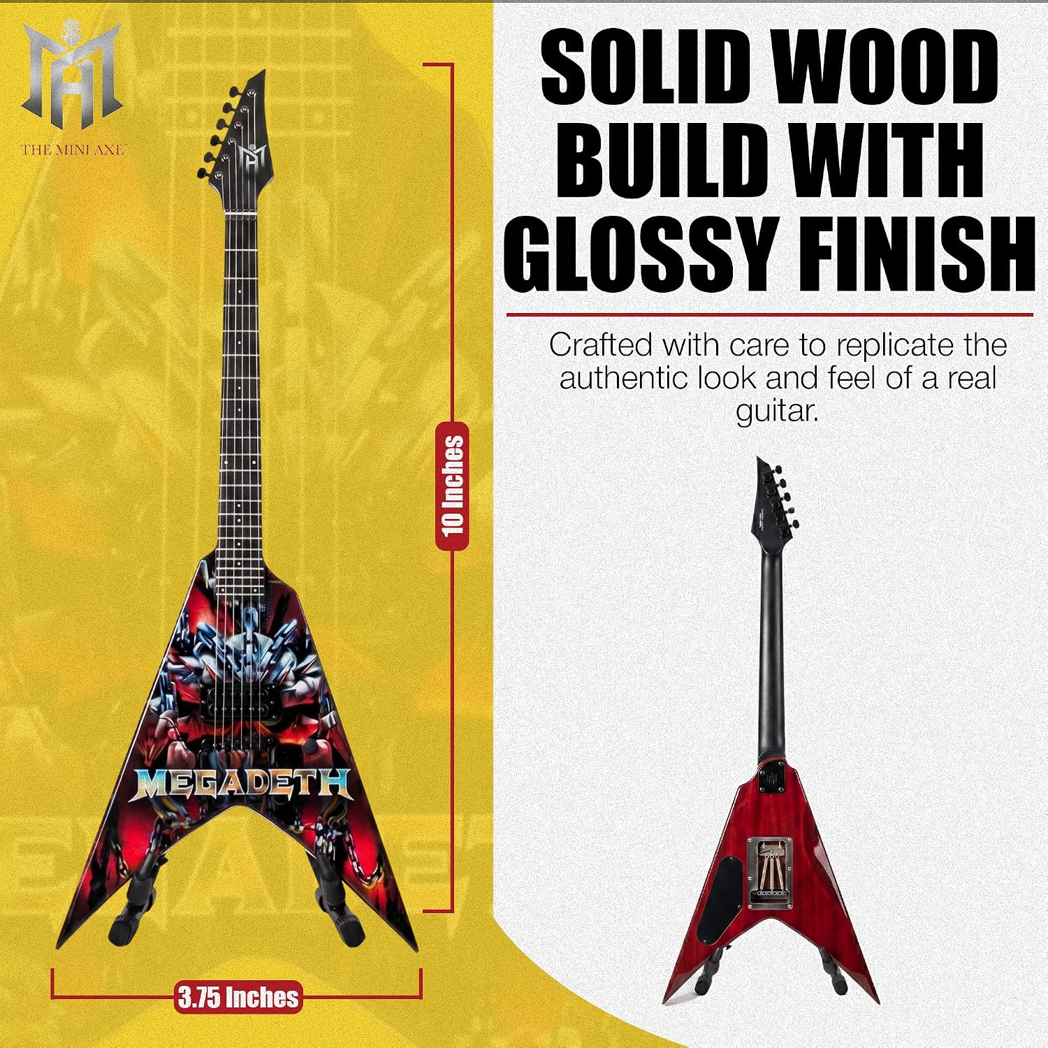 The Mini Axe Chaos Miniature Guitar Replica | Officially Licensed Wooden Miniature Guitar Collectible with Display Stand | Metal-Inspired Display Piece for Music Fans and Collectors