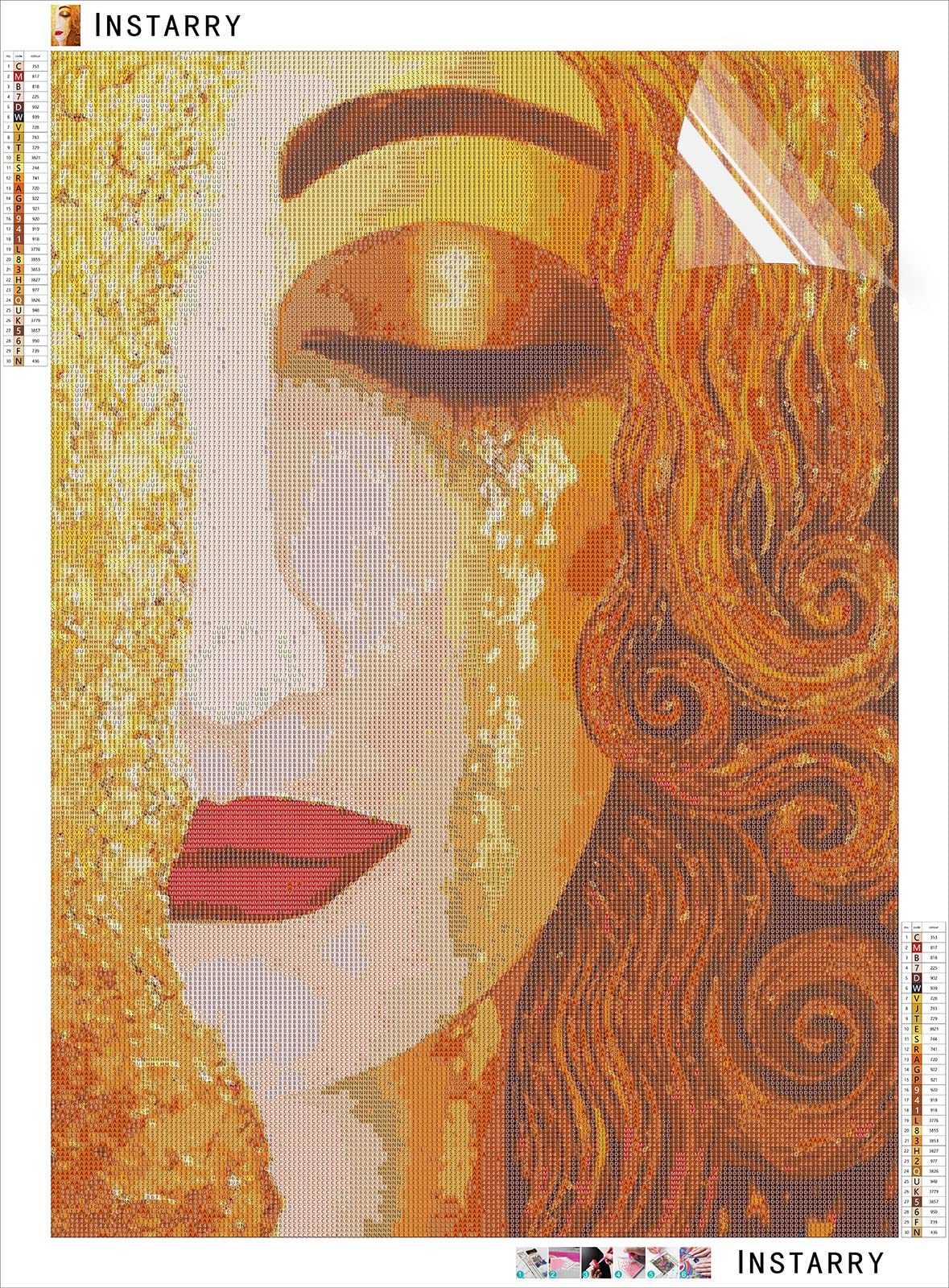 Instarry DIY 5D Diamond Painting Punto de Cruz Diamante Lágrimas Doradas Chica Klimt Vinilos Pared Grandes 90x60 cm