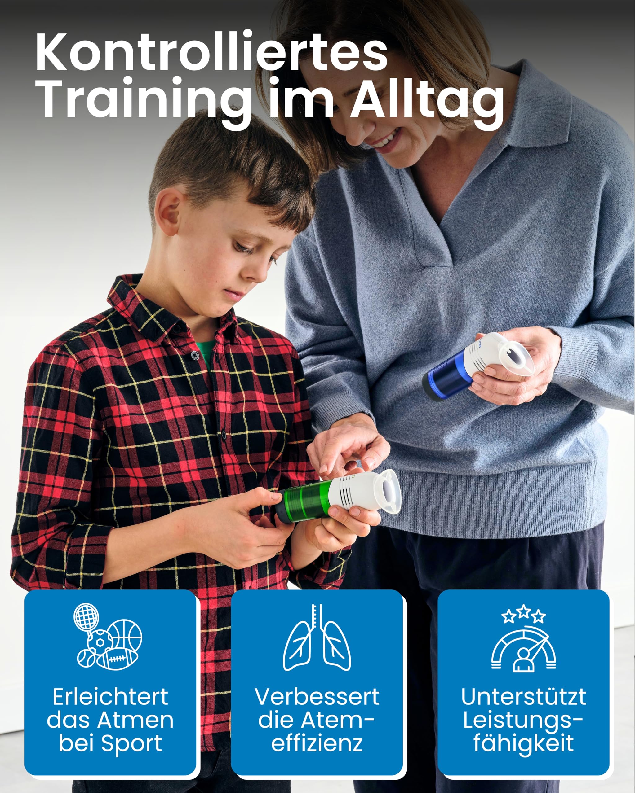 POWERBREATHE EX1 I Leichter Widerstand I Atemtrainer zur Stärkung der Atemmuskulatur I Exspirationsmuskeltrainer mit 11 Stufen I Atemtrainingsgerät für Atemübungen
