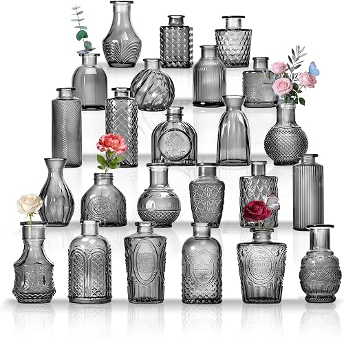 Mini Bud Vases As Wedding Centerpieces for Tables,Clear Bud Vases for Flowers,Small Flower Vases Suitable for Birthday Party,Anniversary,Wedding Reception,Baby Shower (Black, 24PCS)