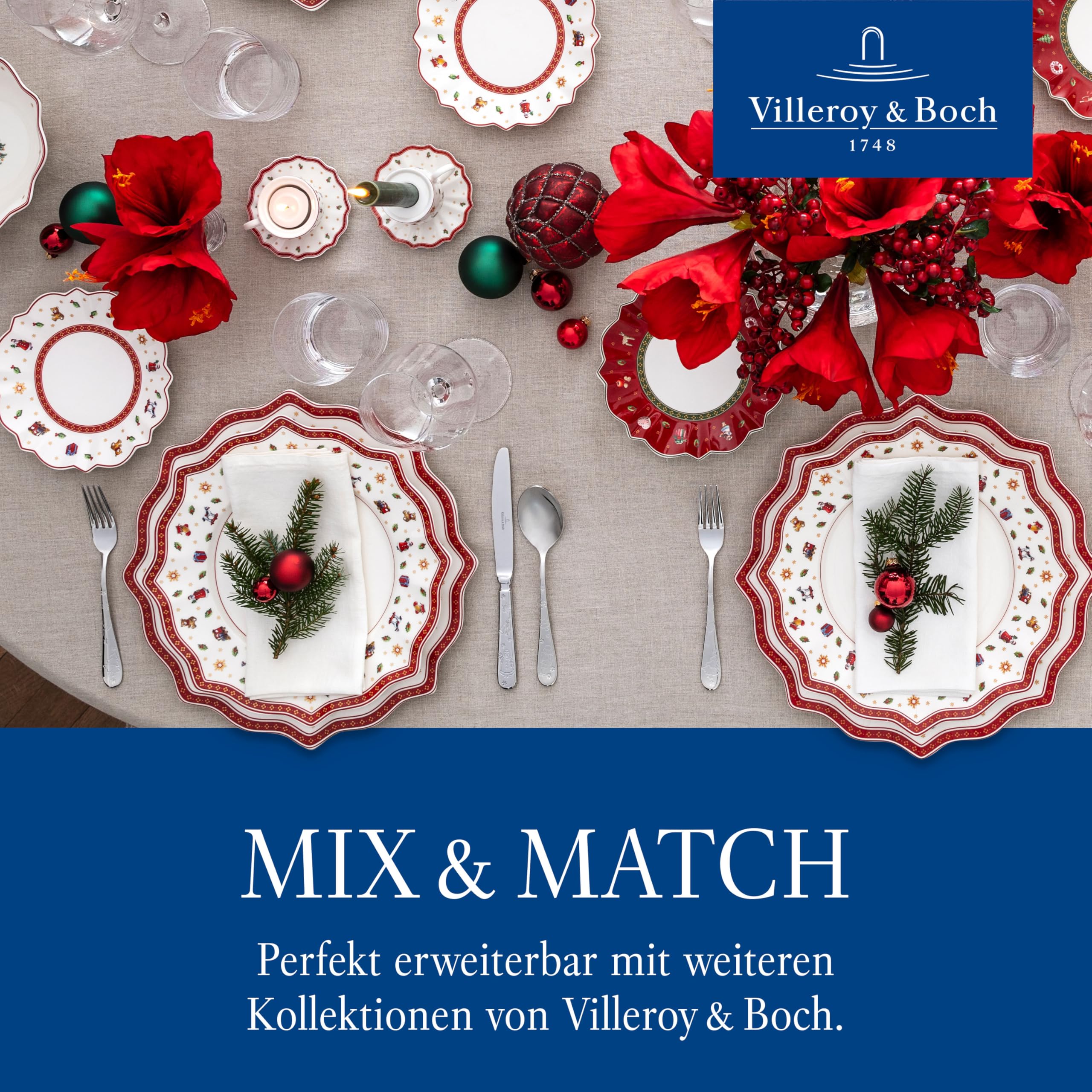 Villeroy & Boch - Toy's Delight Frühstücks-Set für 2 Santa 6 teilig Bunt, Weihnachten, Geschirr Set mit Frühstückstellern, Tassen und Schüsseln, Weihnachtsgeschirr, Premium Porzellan