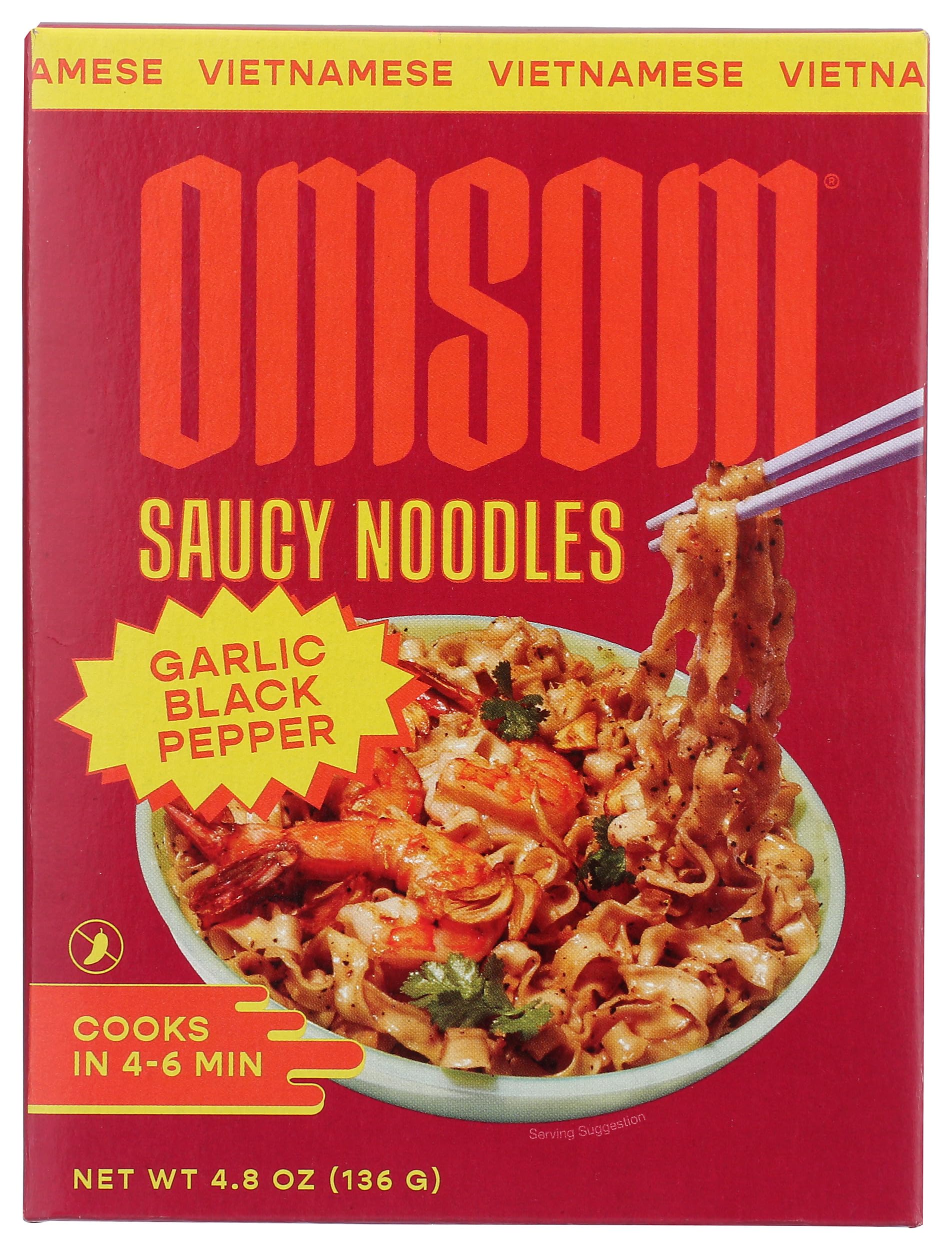 Omsom Garlic Black Pepper Saucy Noodles, 4.8 OZ