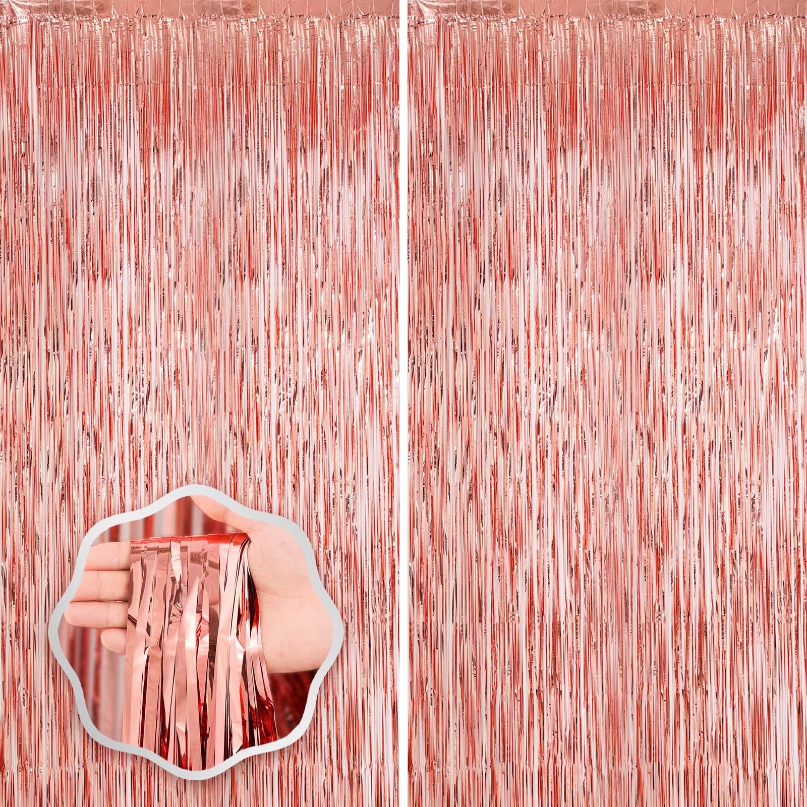 Voircoloria Rose Gold Foil Fringe Backdrop Curtains,3.3x6.6ft, 2 Pack