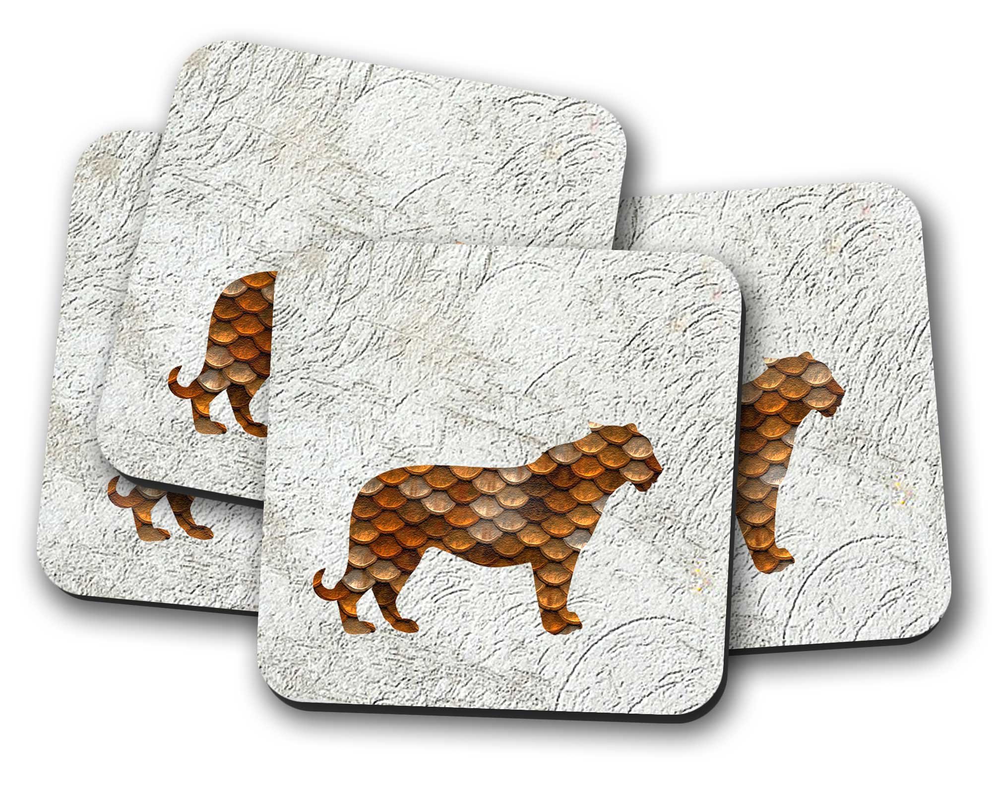 Silver Kangaroo Copper Tiger Drinks Coasters - set of 4 drinks mats ideal new home present or housewarming gift