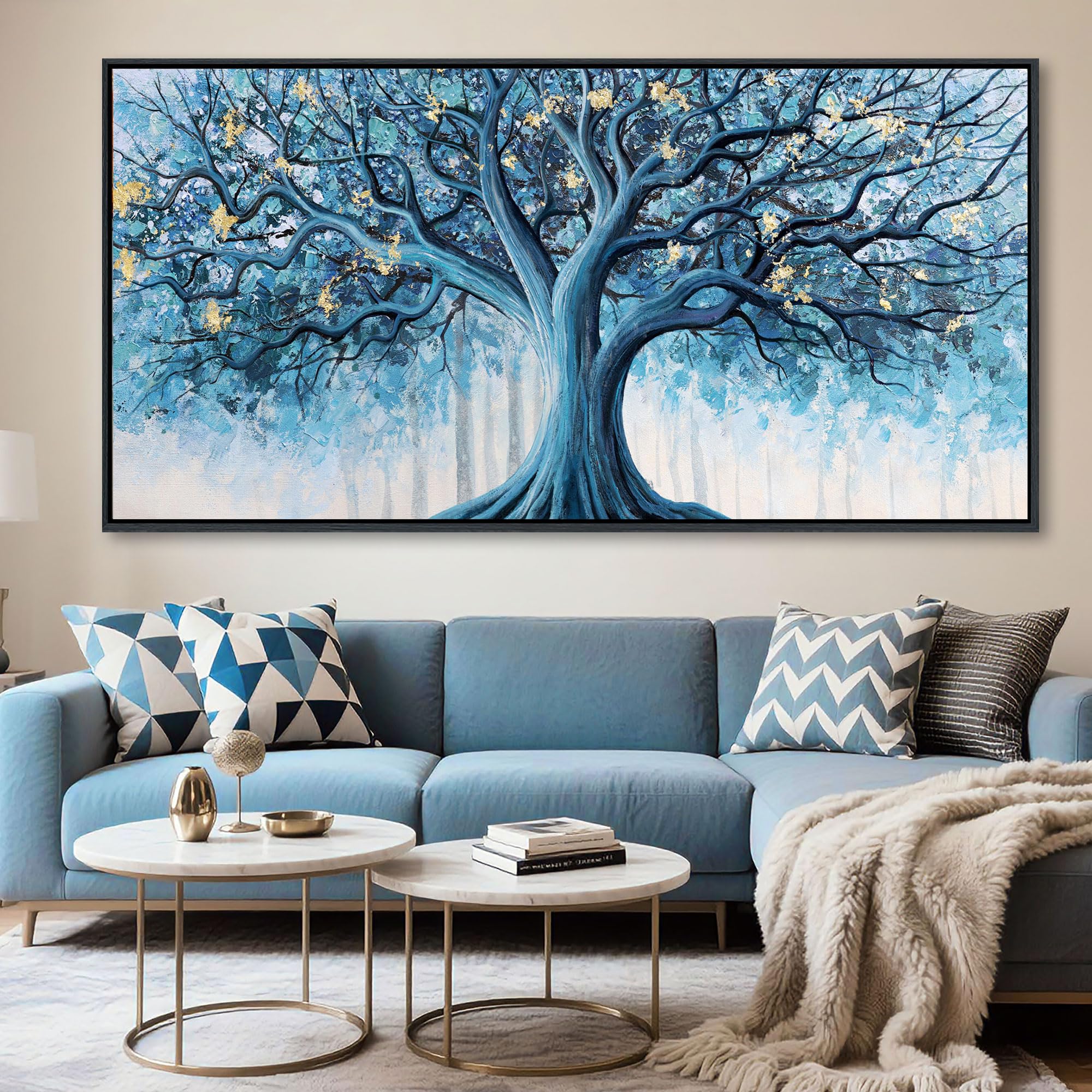 Amazon.com: Navy Blue Canvas Wall Art - Blue and Gold Nature Wall