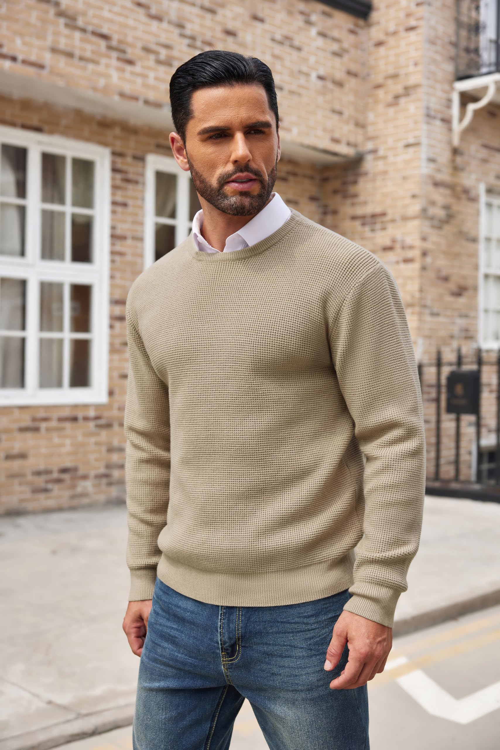 COOFANDY Maglione da Uomo a Girocollo Maglione Waffle Lavorato a Maglia Leggero Slim Fit Lunga Casual Pullover Maglione