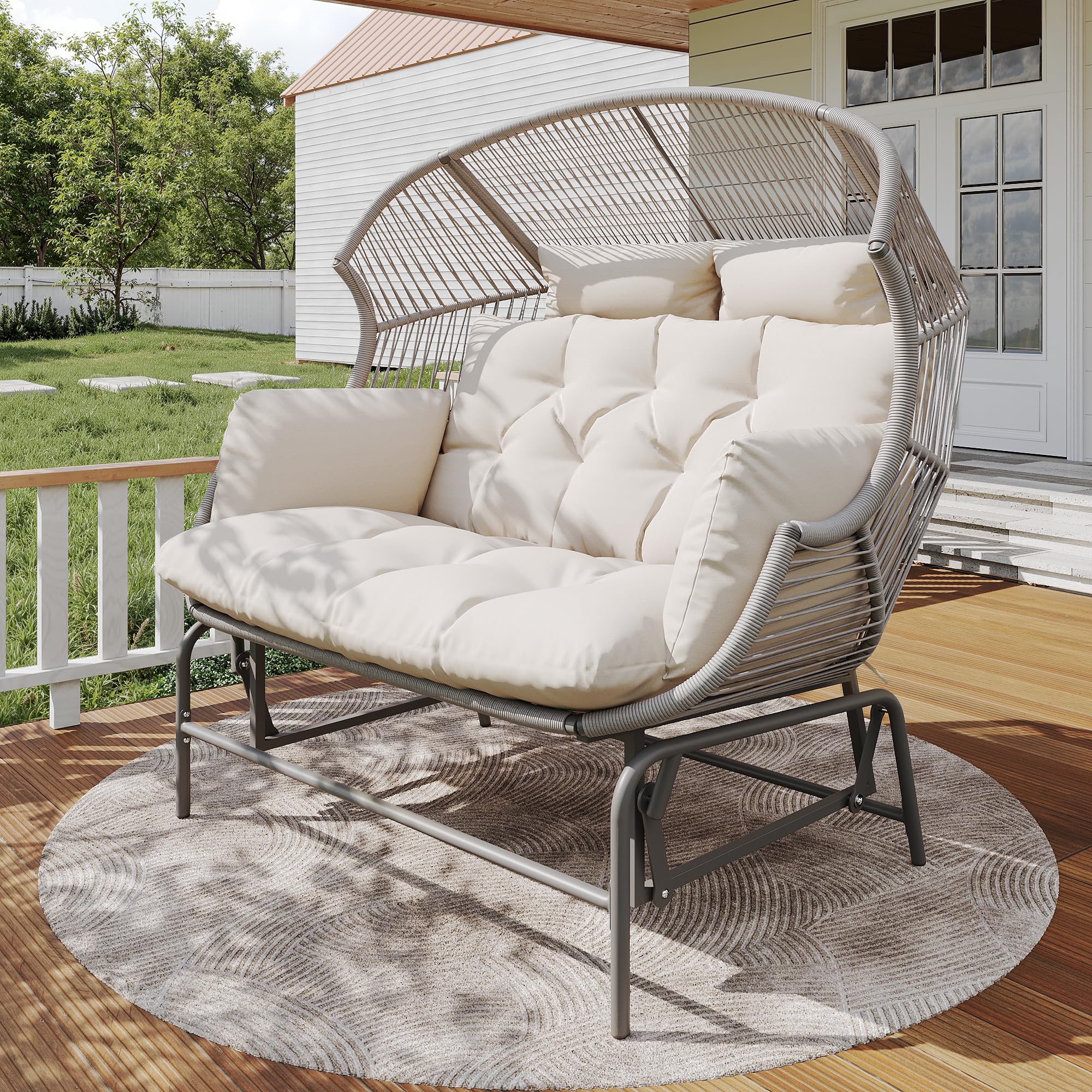 Moimhear Mecedora de jardín para dos personas, silla colgante para patio, silla de huevo oscilante para exteriores, silla de balancín, columpio de jardín, columpio de porche para el jardín, balcón o