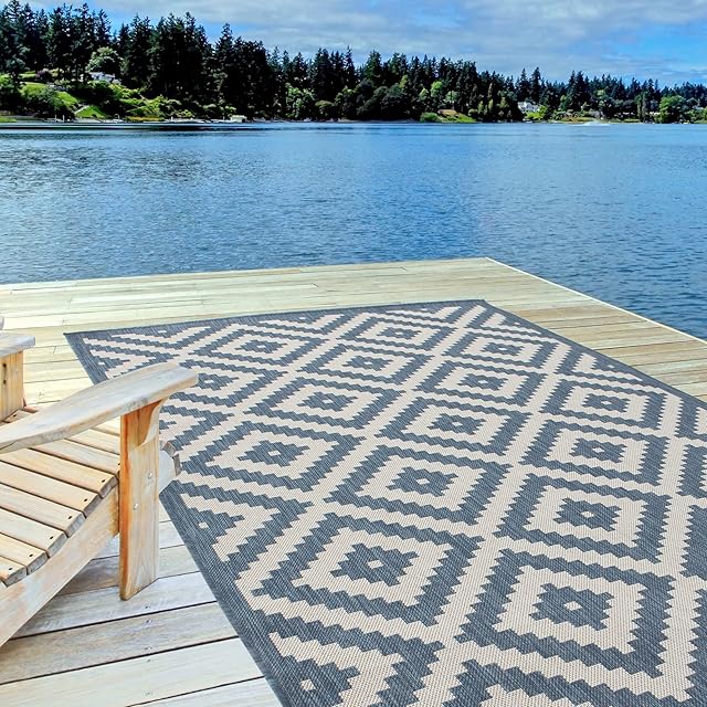 THE RUGS Outdoor Rug  Weather & UV Resistant Outdoor/Indoor Area Rugs - Durable Rugs for Patio, Deck, Garden, Kitchen, Bathroom or Living Room - Blue, 80 x 150 cm
