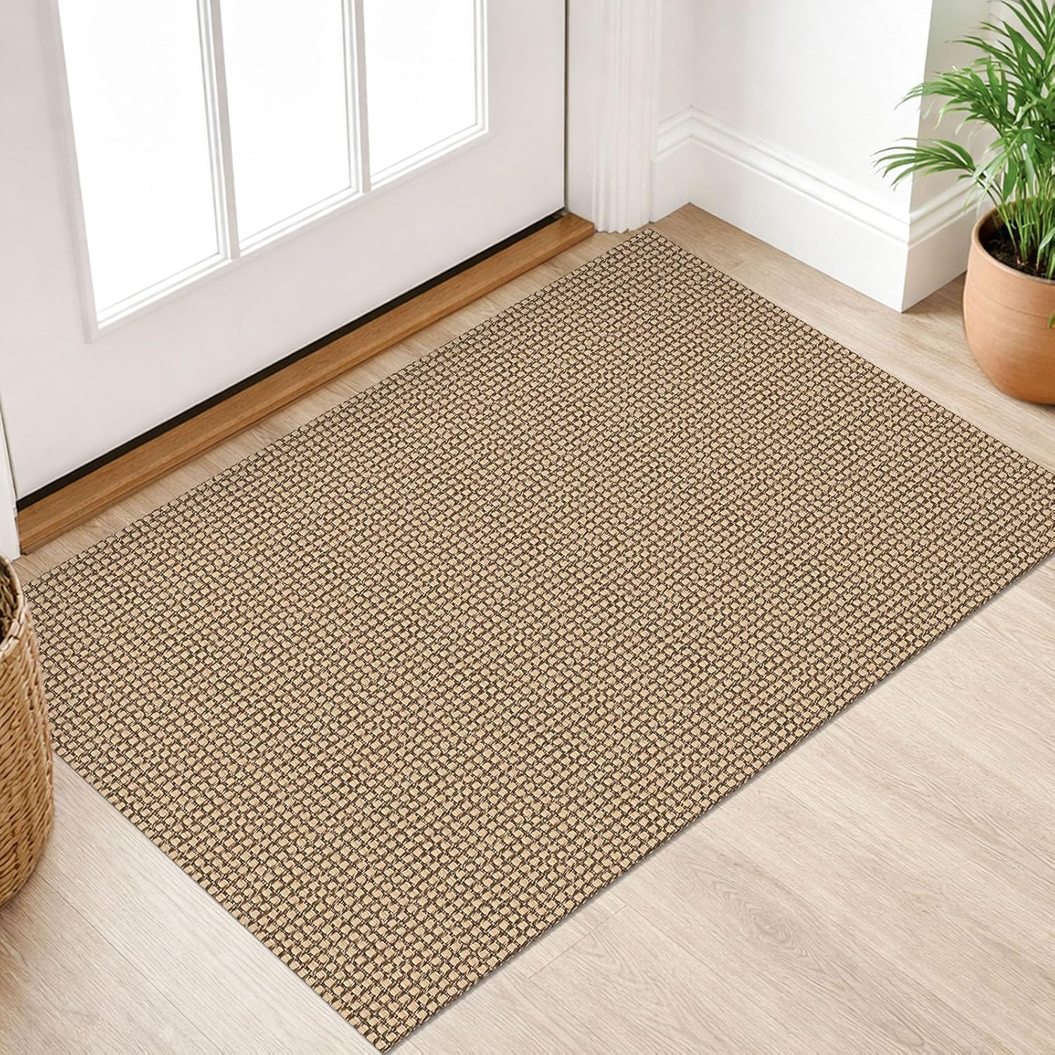 IOHOUZE Small Area Rug 2x3 Washable Woven Rugs for Entryway Non Slip Rubber Backed Kitchen Rugs Indoor Outdoor Doormat Throw Rug Floor Carpet for Entrance Front Door, Orange/Tan/Brown