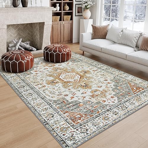 Miniatura 7 de Moynesa Alfombra vintage ultrafina de 6 x 9 pies, alfombra grande para sala de estar, estética, lavable para debajo de la mesa del comedor, alfombra
