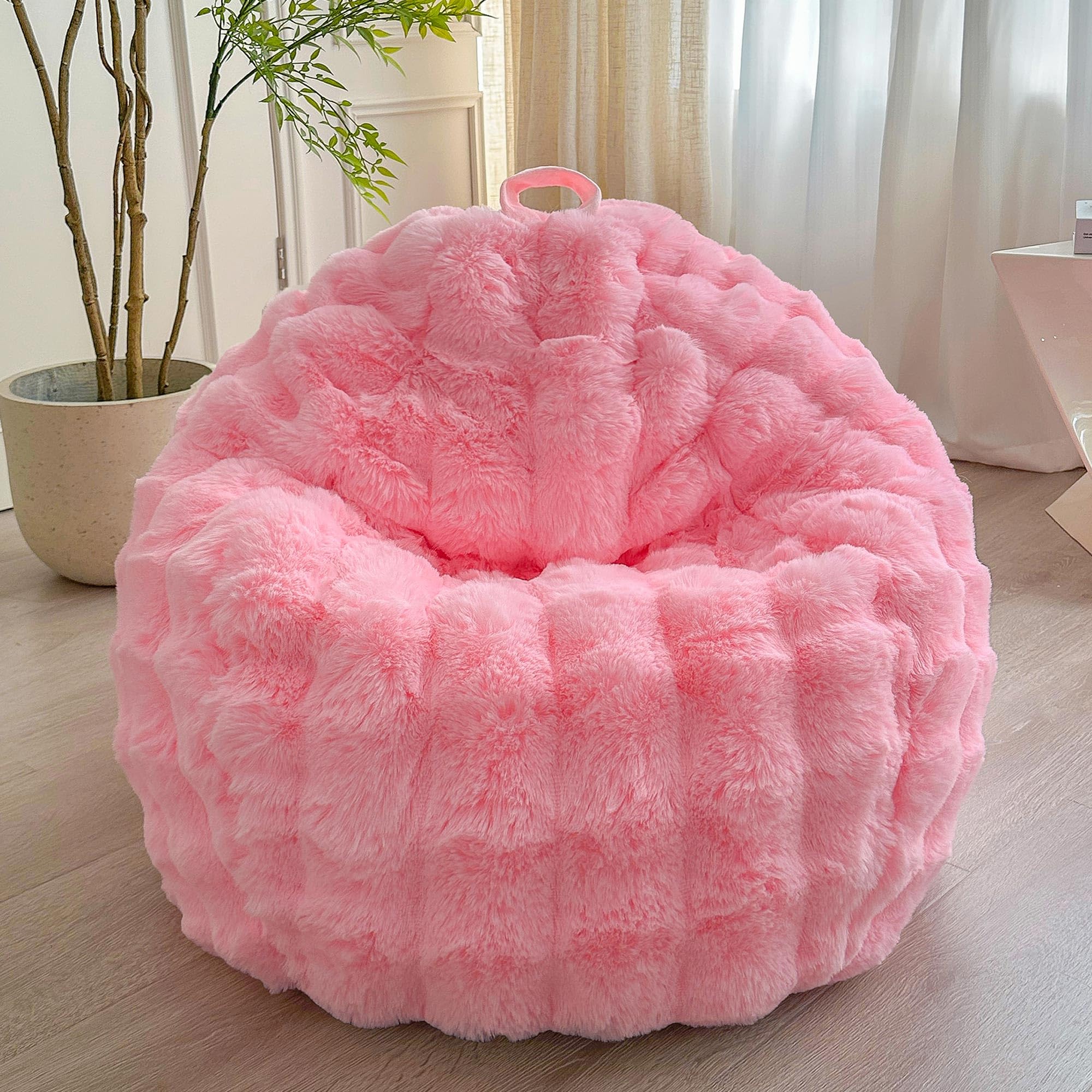 LIFEREVO Kids Fluffy Faux Rabbit Fur Bean Bag Chair Cover, No Filler, Pink — image 1