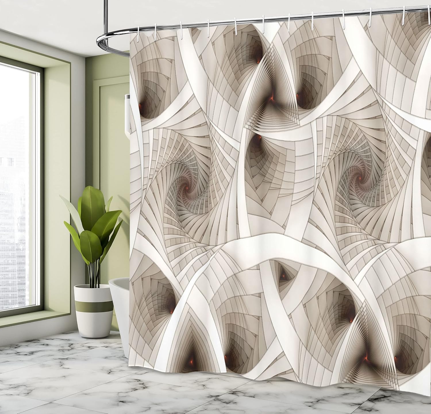 Ambesonne Fractal Shower Curtain, Abstract Digital Futuristic Curved Spirals Sci Fi Motion Illustration, Cloth Fabric Bathroom Decor Set with Hooks, 69" W x 70" L, Beige