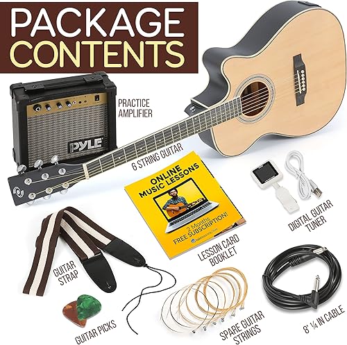 Miniatura 9 de Pyle Cutaway - Kit de guitarra eléctrica acústica y amplificador, instrumento de cuerda de acero de madera de abeto a escala 44 con amplificador de