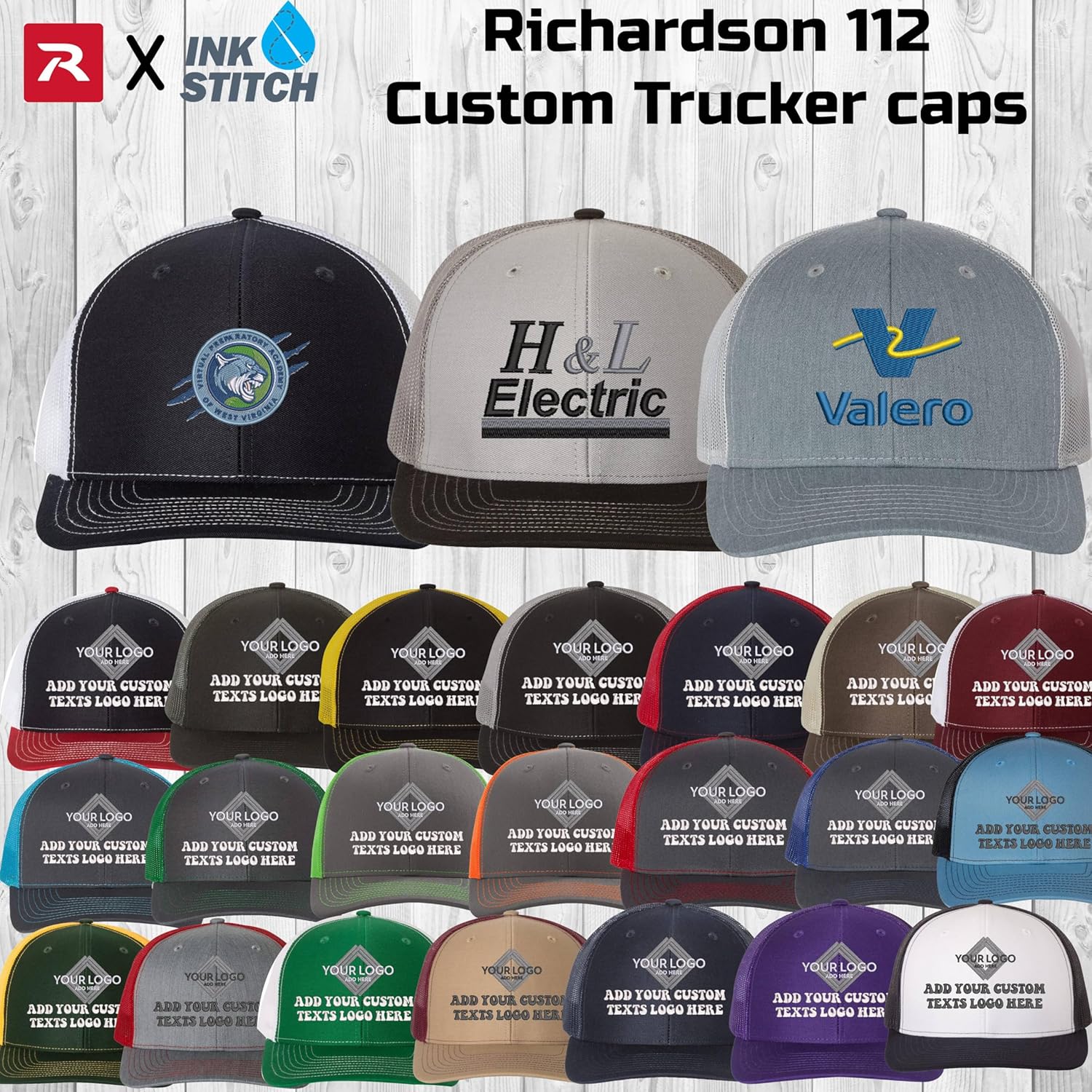 INK STITCH Richardson 112 Custom Embroidery Add Logo Texts Trucker Caps - Image 3