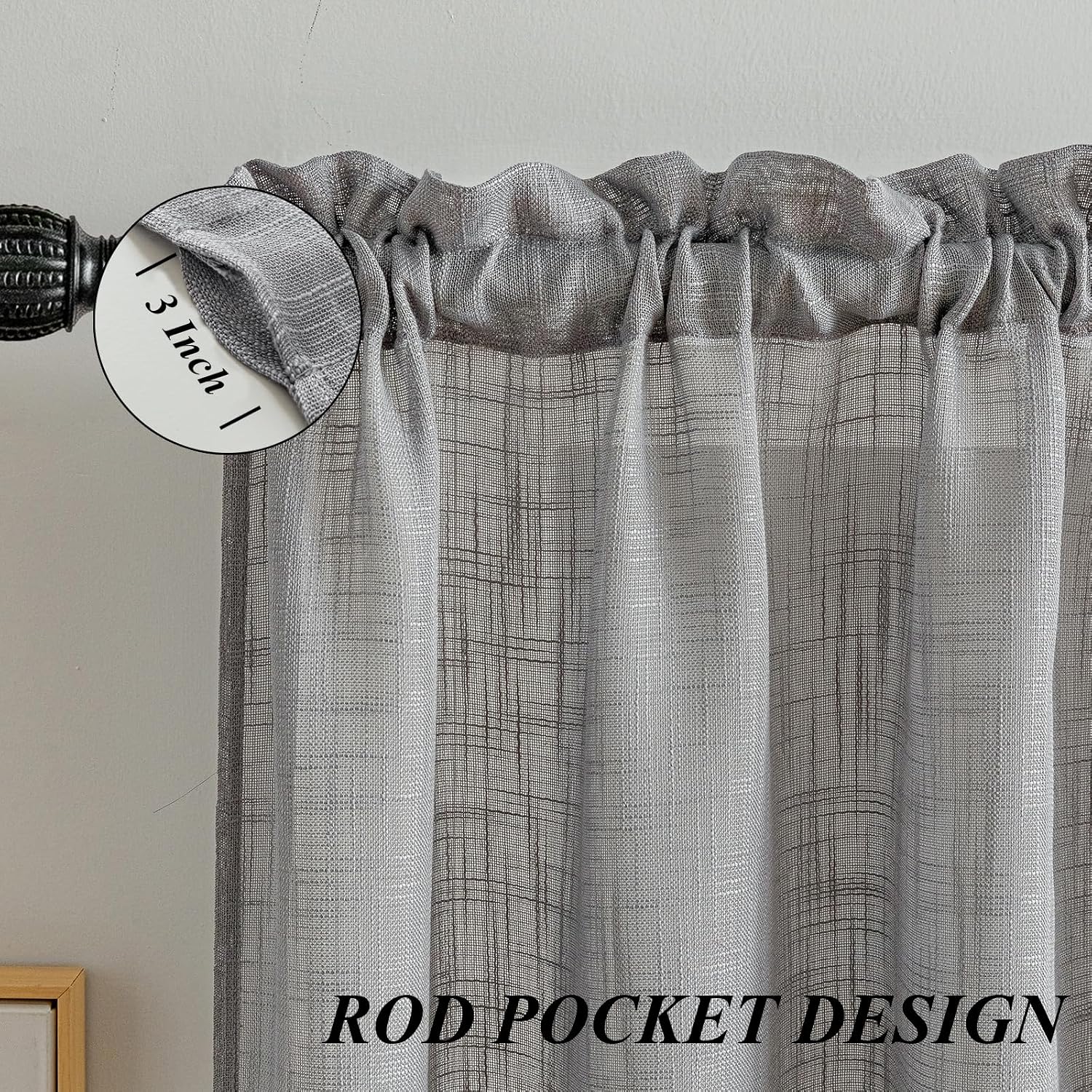 Beda Home Tassel Linen Textured Swag Curtain Valance for Farmhouses’ Kitchen; Light Filtering Rustic Short Swag Topper for Small Windows Bedroom Privacy Added Rod Pocket Design (36W x 63L, Grey) Grey 36"W x 63"L (Pack of 1)
