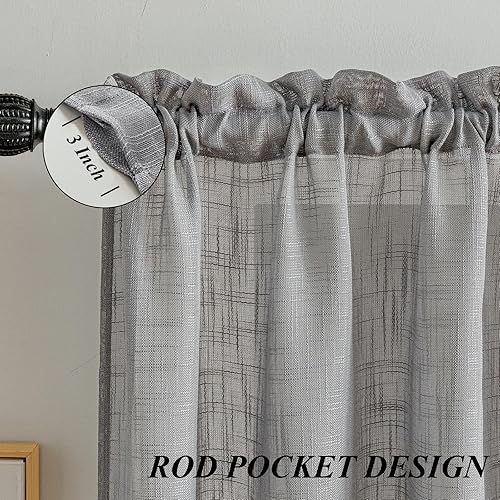 Miniatura 9 de Beda Home - Cenefa de cortina de lino con textura con borlas para cocina de granjas adorno corto rústico con filtro de luz para ventanas pequeñas,