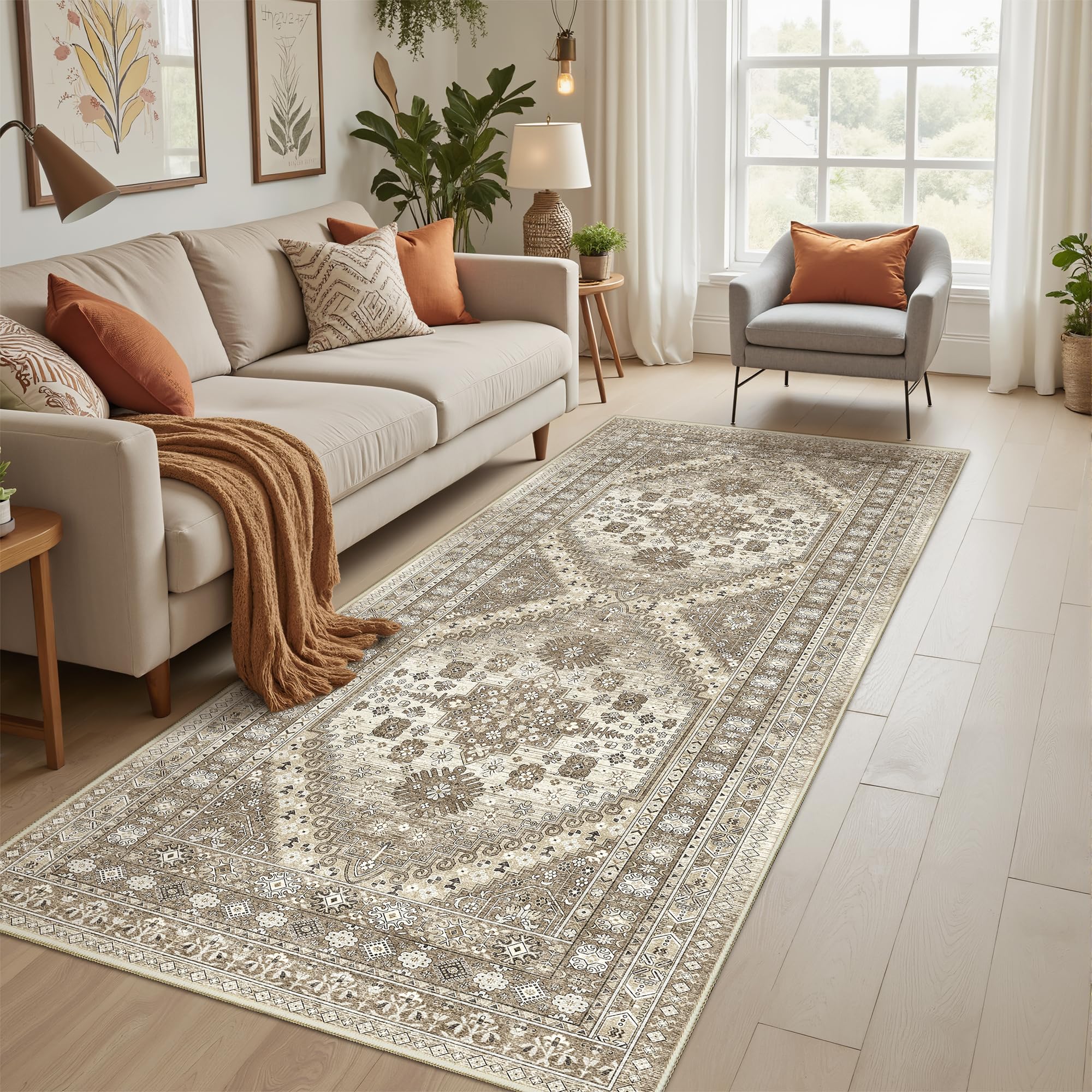 Restydon 3x8 Runner Rug Non Slip Washable for Entryway, Front Porch, Vintage Hallway Runner for Laundry Room, Bedroom, Stain Resistant Thin Indoor