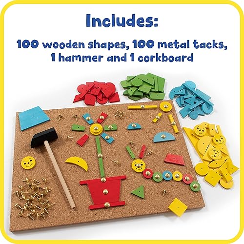 Miniatura 3 de Ready 2 Learn Tack A Tile - Juguete de martillo de madera para niños de 4 años en adelante - 100 formas - Tablero de corcho grande - Tachuelas