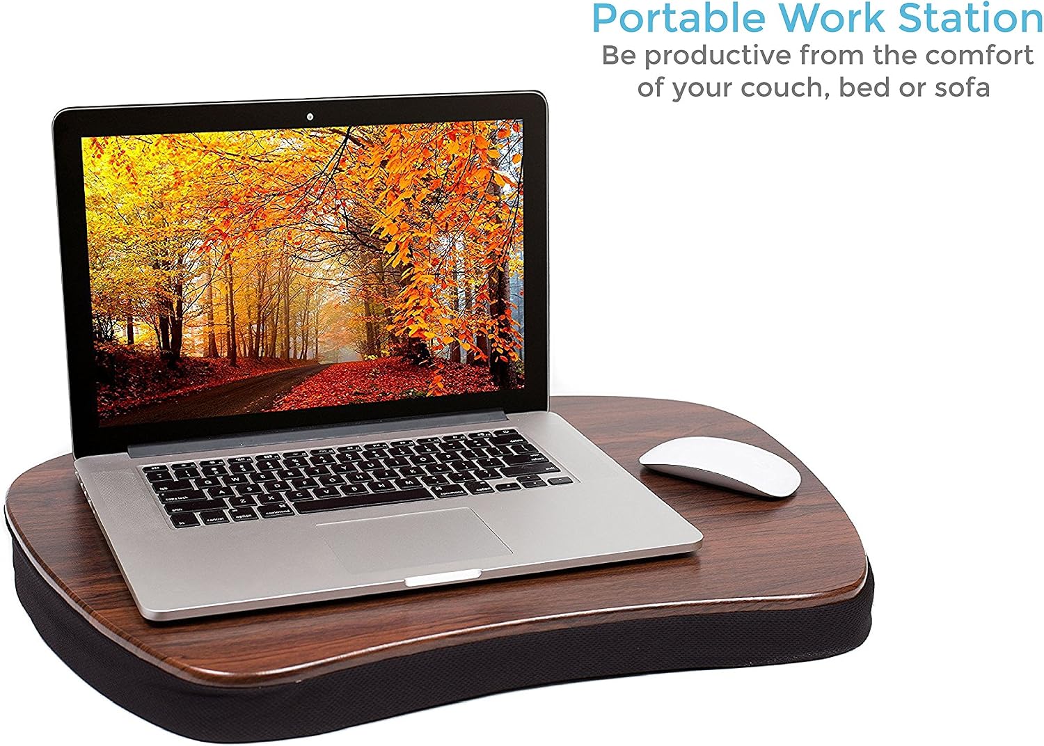 Sofia + Sam Oversized Lap Desk with Memory Foam Cushion | Wood Top and Large Size | Fits Laptops Up to 17" | | Brown and Black | Portable Home Office Stand | Work from Home