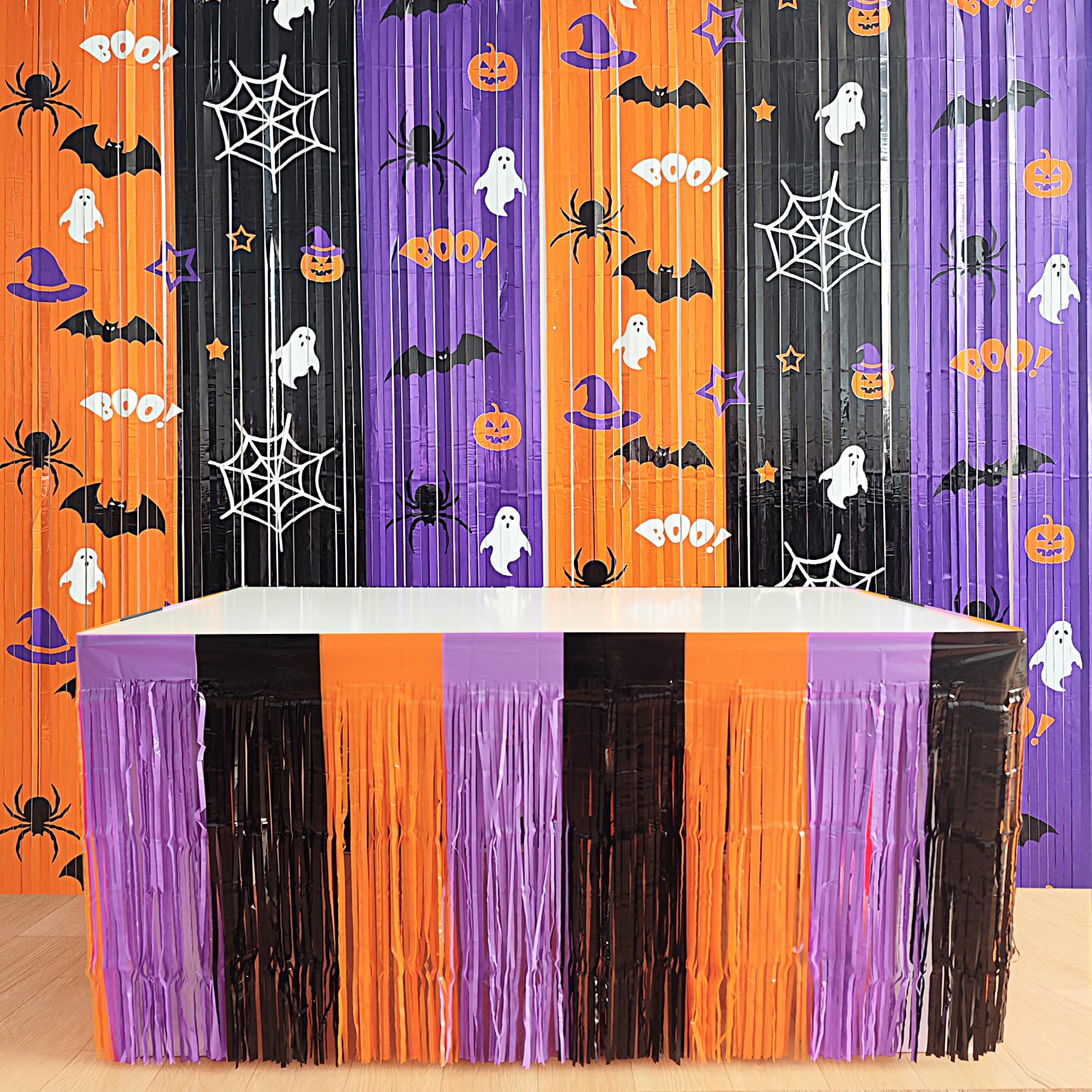 Buy Halloween Foil Fringe Curtains, Halloween Metallic Foil Fringe Tinsel Table Skirts