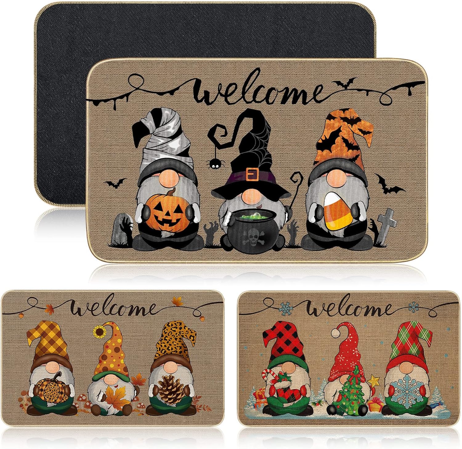 Shihanee 3 Pieces Christmas Gnome Doormat Thanksgiving