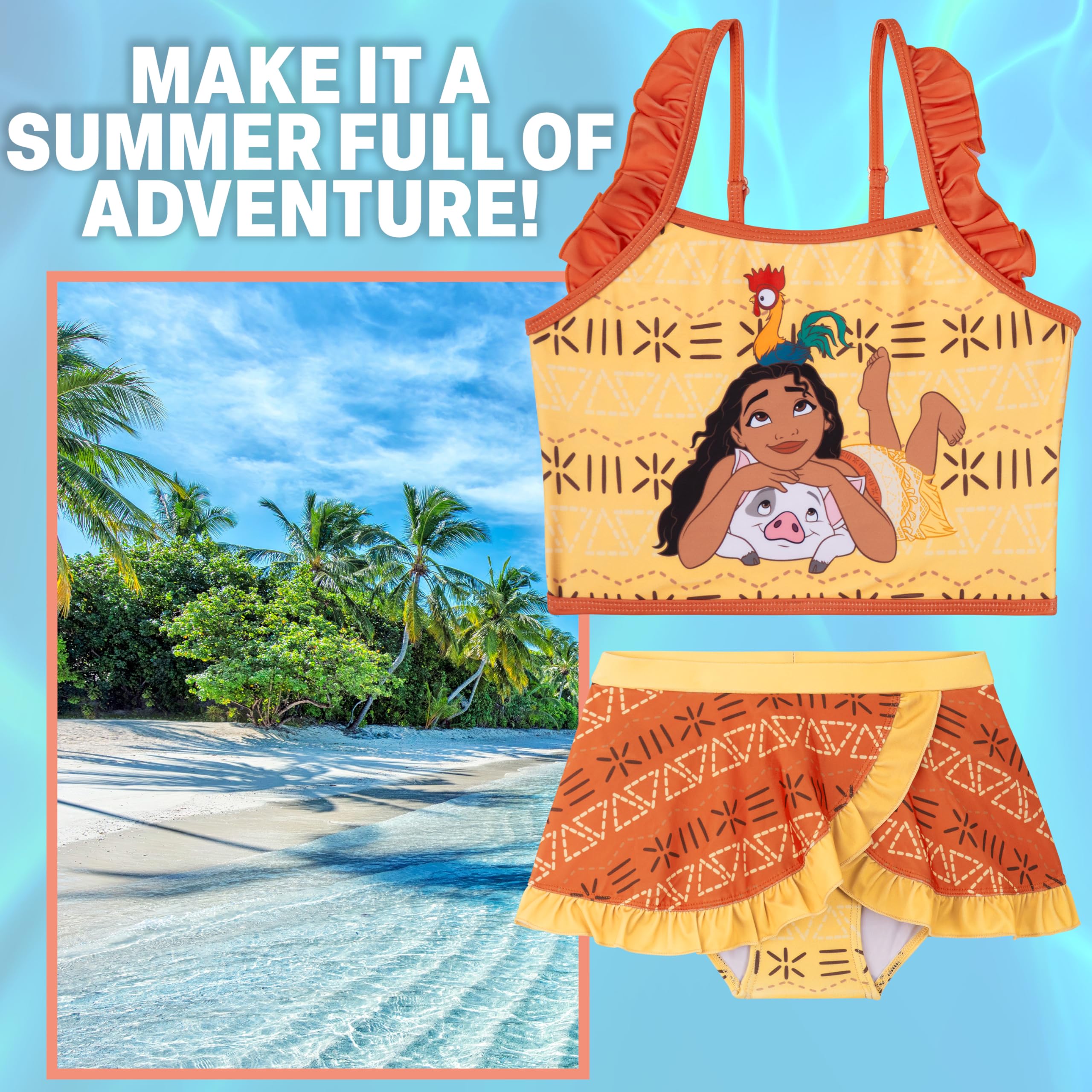Disney Moana | La Sirenita | Frozen Bikini Niña, Bikini Set 2 Piezas, Tirantes Ajustables Top Niña y Braguitas, Ropa de Baño para Niños
