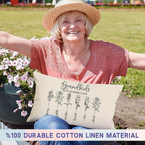 Miniatura 7 de Funda de almohada lumbar personalizada para el día de la madre, flores de jardín de la abuela personalizadas