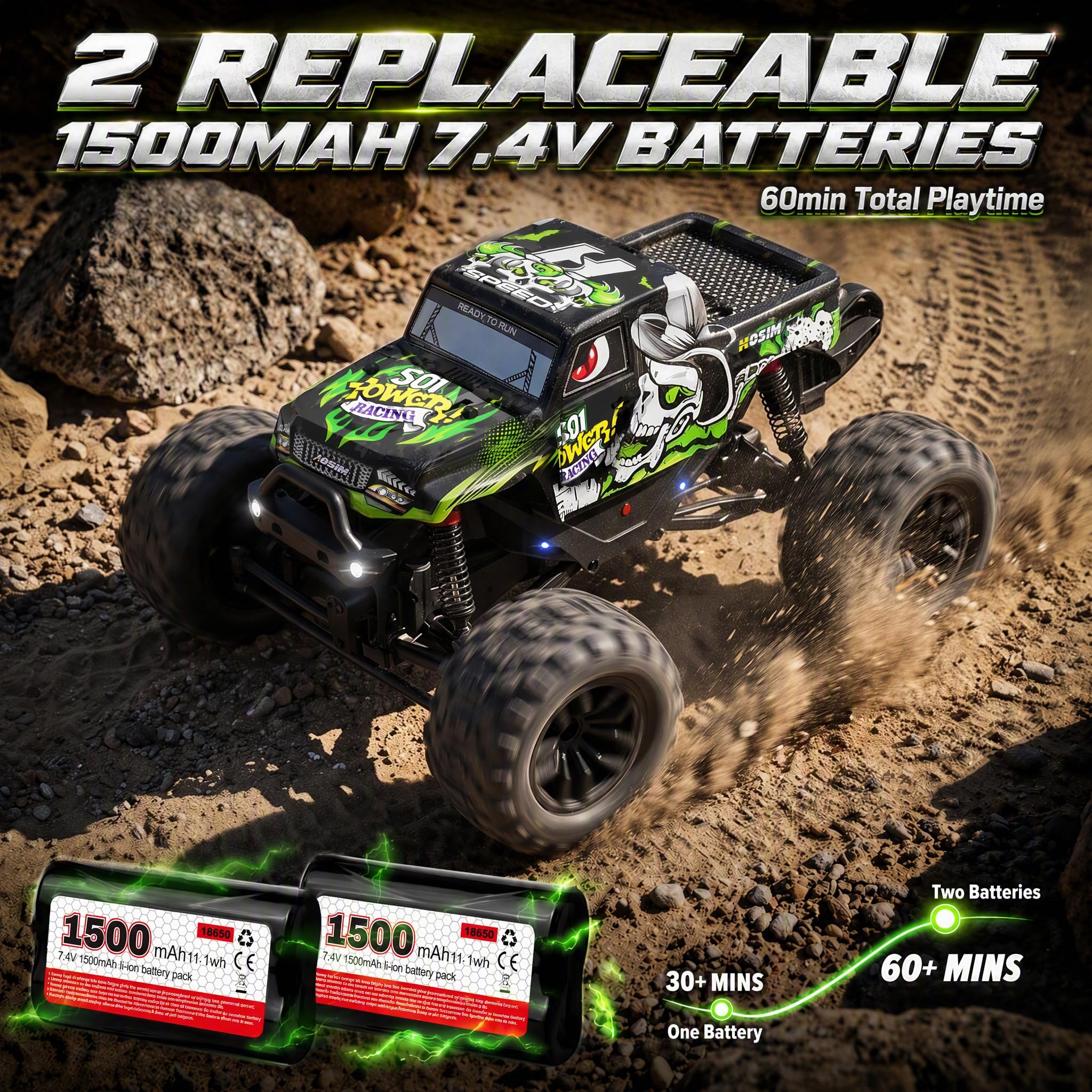 Hosim 1/18 Ferngesteuertes Auto 4WD, 38KM/H Offroad Schnell RC Monstertruck