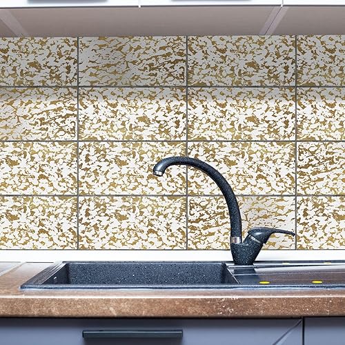 Miniatura 3 de Lukery Azulejos de despegar y pegar, impermeables, para loseta en muro de cocina, azulejos de flores, autoadhesivos, azulejos de pared de PVC,