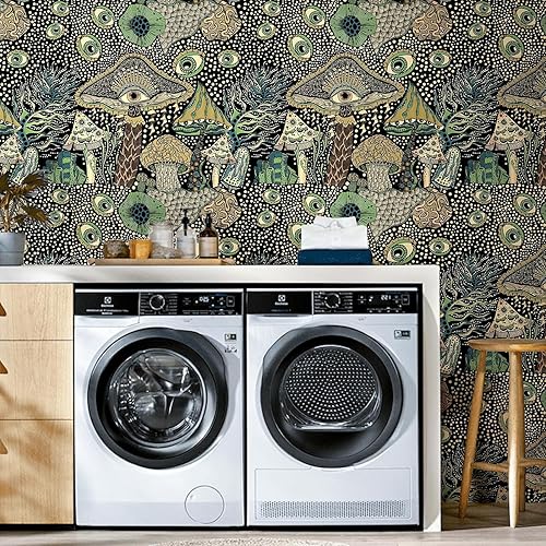 Miniatura 4 de WENMER Papel tapiz autoadhesivo de 17.7 pulgadas x 19.7 pies, papel tapiz floral de hongos bohemios, papel de contacto de hongos, vinilo