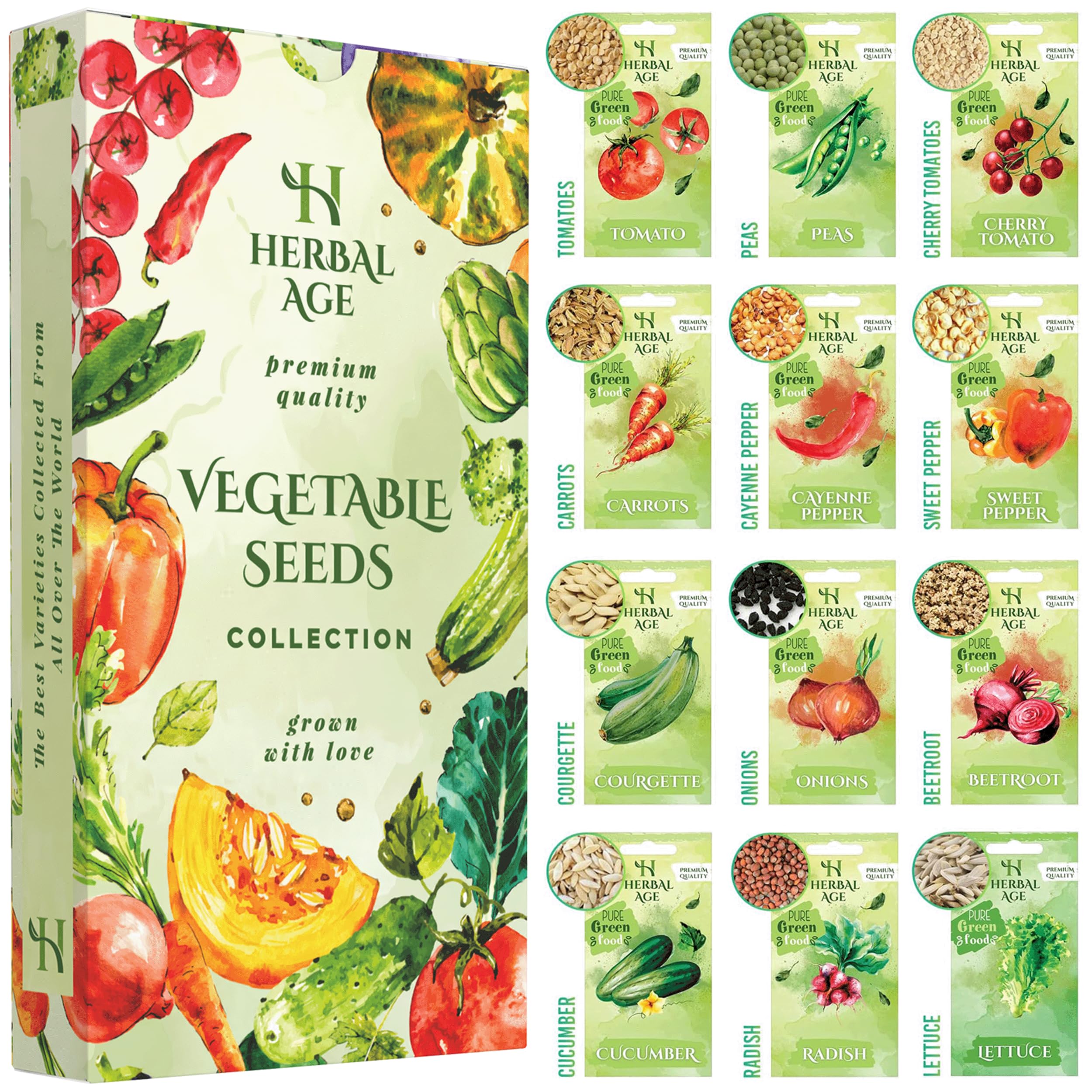 Grow Your Own Kits - 12 Vegetable Plants Seed Box: Courgette, Chilli, Tomato Seeds, 5100 Vegetable Seeds for Planting UK - Unusual Gardening Gifts for Women & Garden Gifts for Men, Allotment Gifts