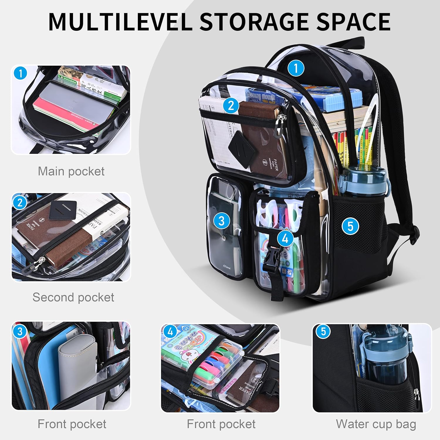 girl transparent casual rucksack,women's water-proof light packsack,black junior high school, high school and college schoolbag,Suitable for 15.6-inch computer backpack. - Image 2