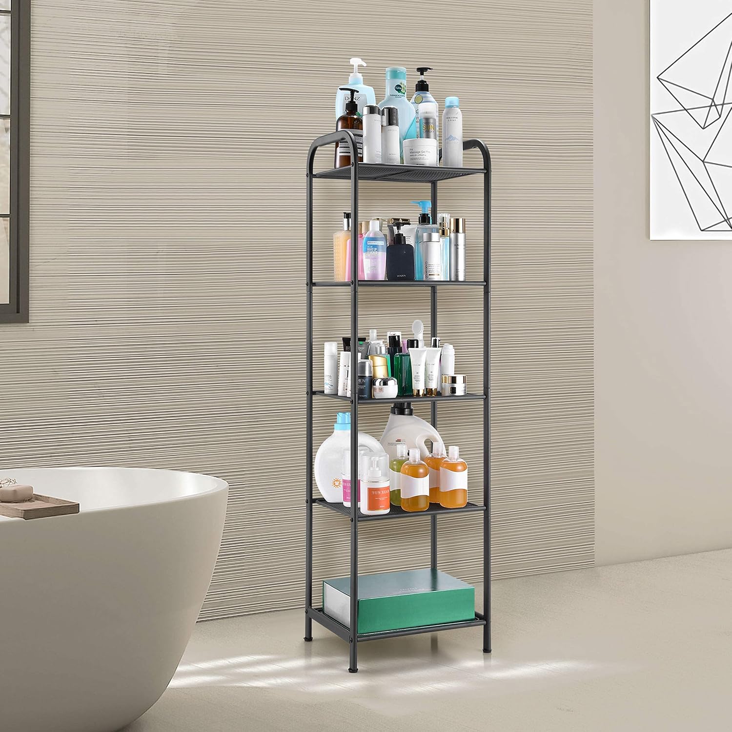 MAX Houser Storage Rack with Shelf,Industrial Style Extendable Plant Stand, Standing Shelf Units for Kitchen, Bathroom, Office,Living Room, Balcony, Kitchen (Charcoal Gray, 5 Tier)