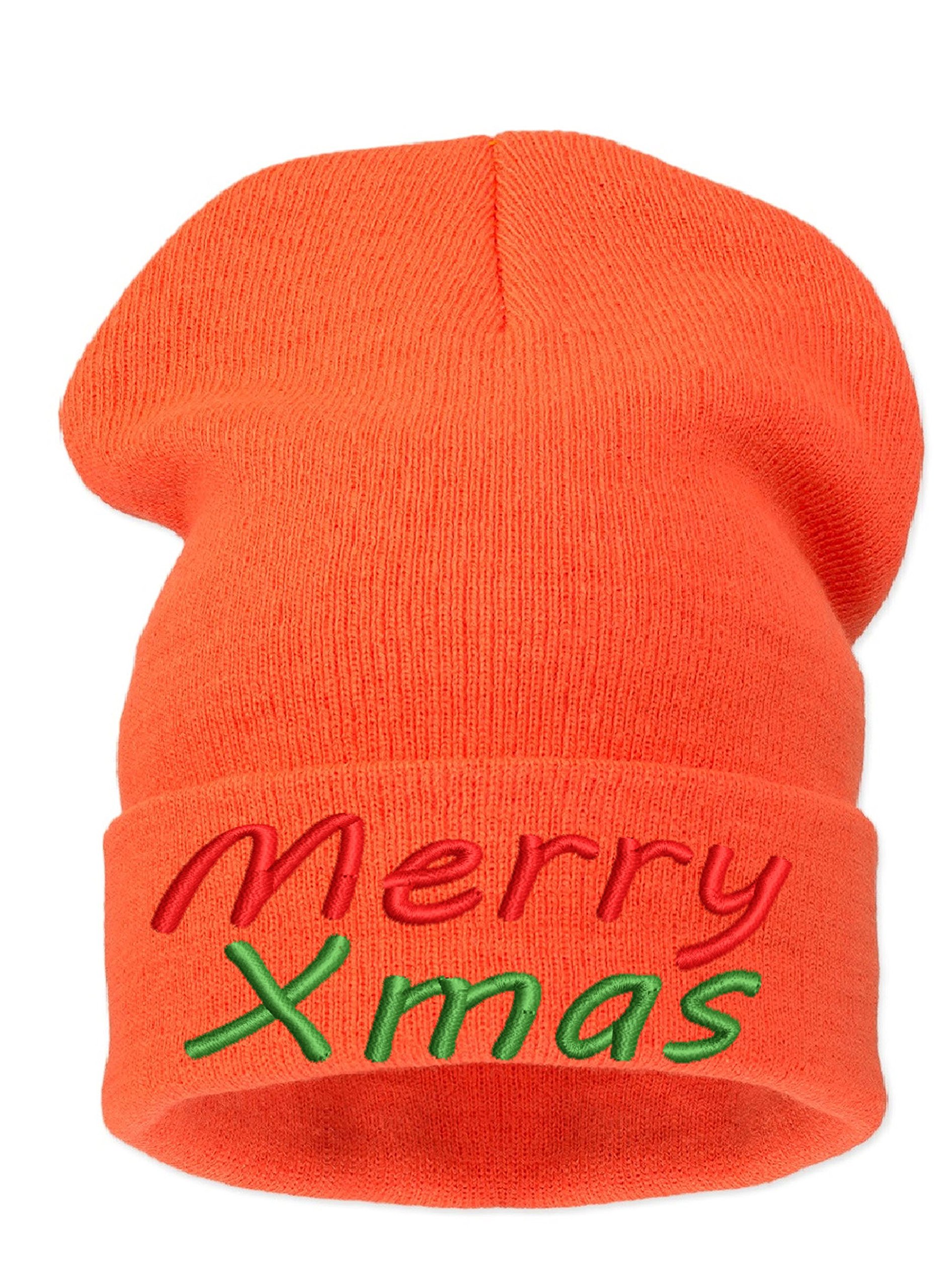 4Sold Women's Merry Xmas Orange Merry Xmas Ho Ho Ho Funy Hats Merry Christmas Hat Beanie Hat Mens Beanie (Merry Xmas Orange)