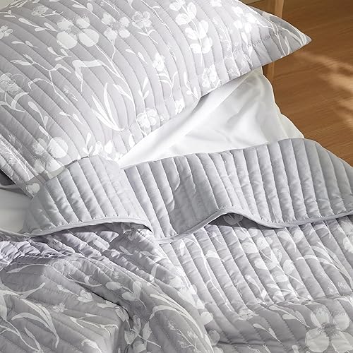 Miniatura 3 de Bedsure - Colcha floral tamaño Queen, ropa de cama reversible con estampado botánico gris escarcha, colcha ligera, colcha de microfibra suave para
