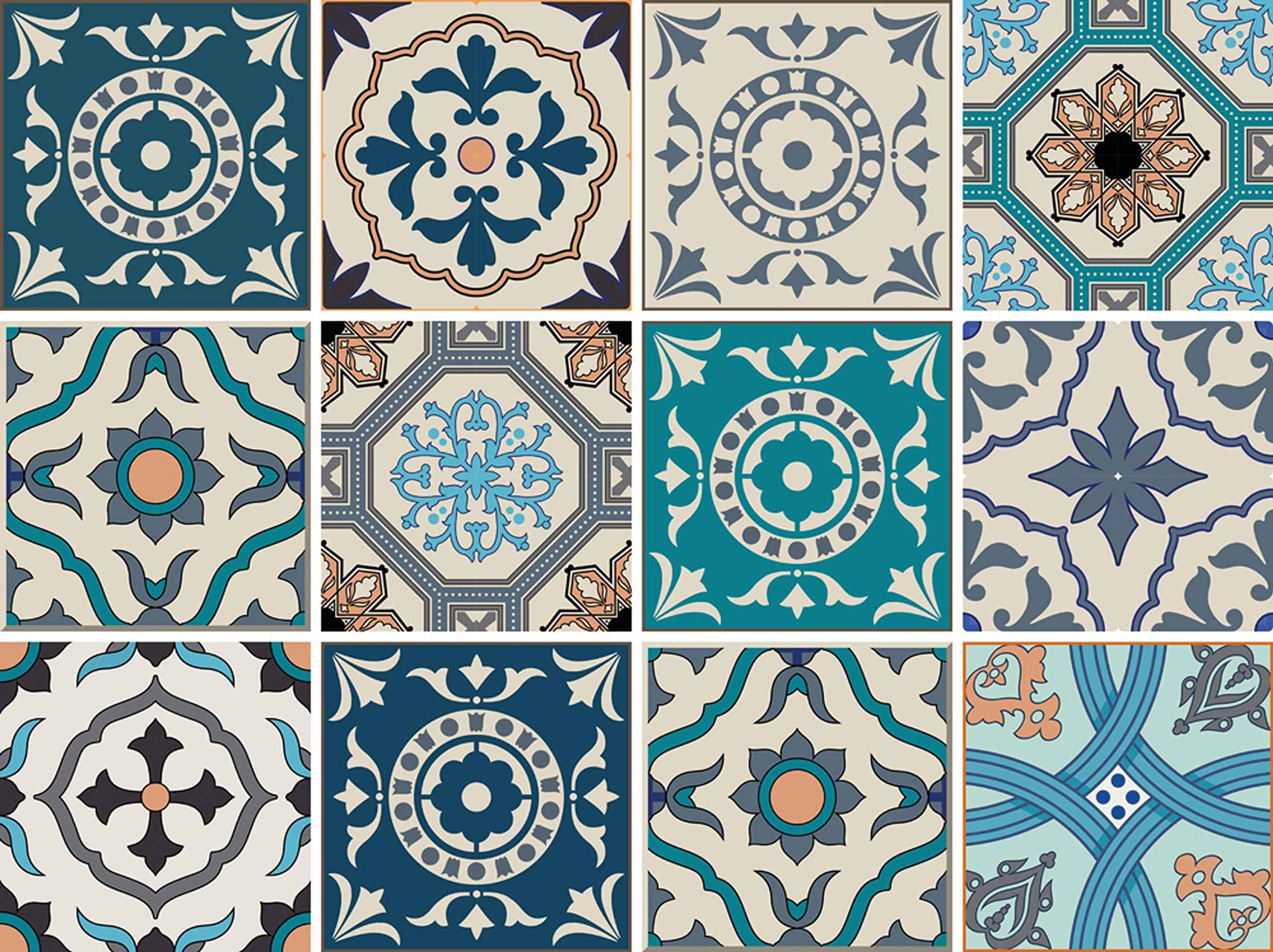 Decorative sticker tiles with great designs and ornaments for walls and tiles | 12 piece set | silky matt | 15x15 cm